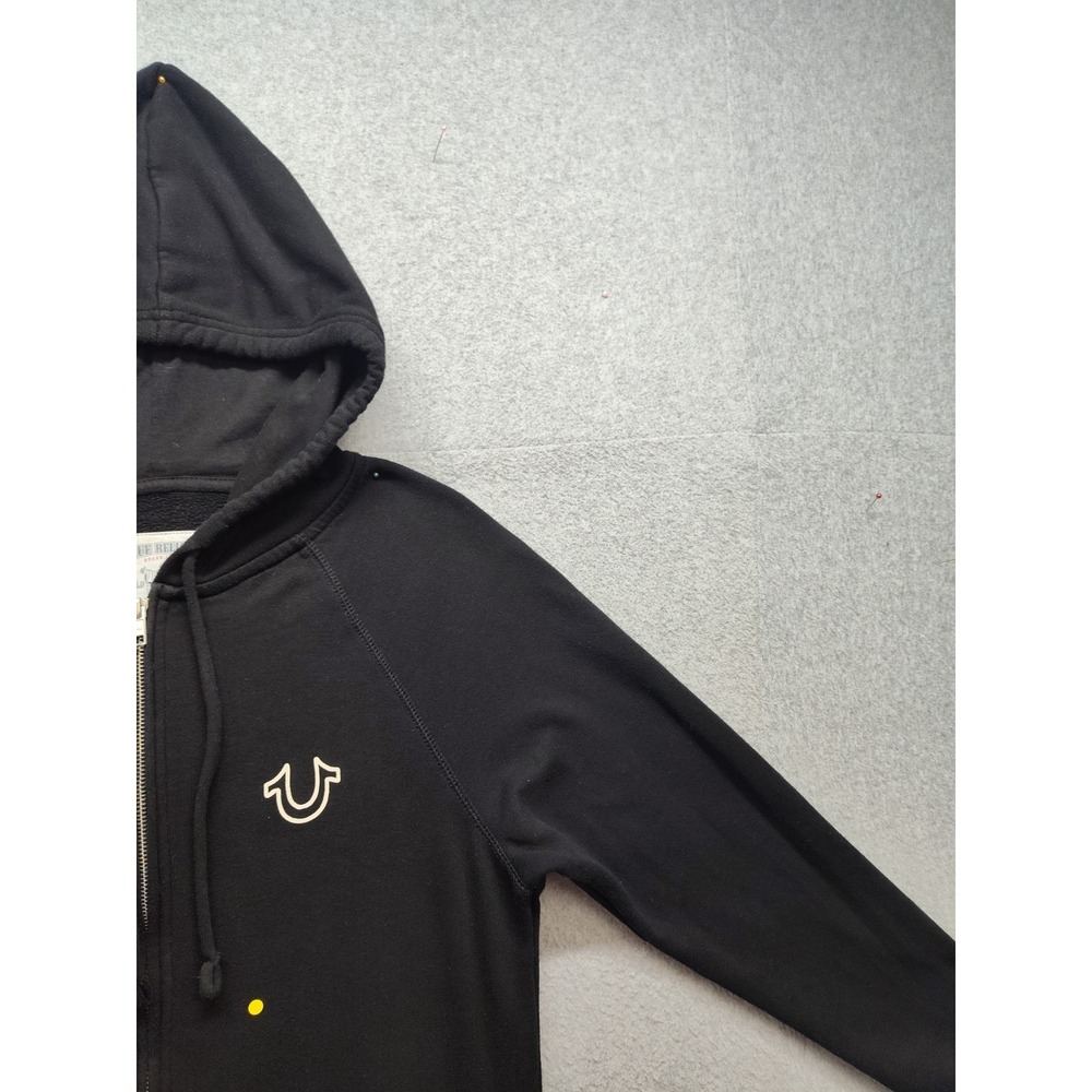 True Religion Women Sweater Dress L Black Hooded Pockets 1/4 Zip Logo Casual - Picture 3 of 16